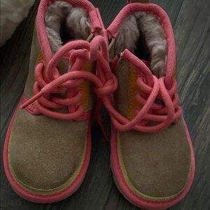 UGG Tan and Salmon Boots with Fuzzy Lining